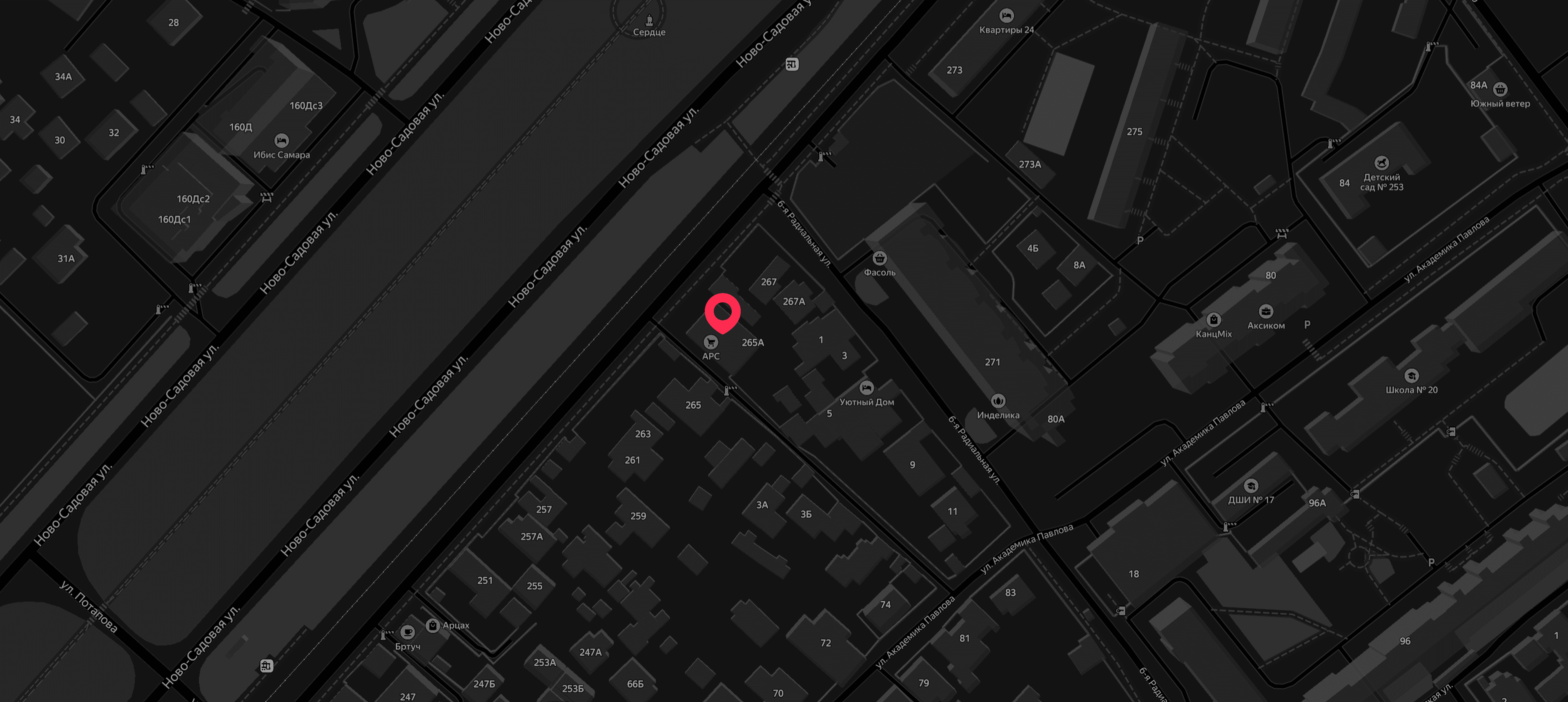 Карта с расположением офиса Appbooster: г. Самара, ул. Ново-Садовая, 265А